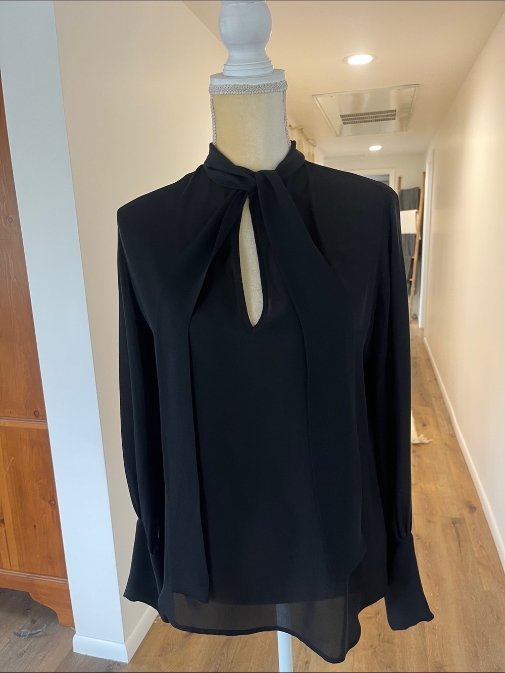 Nili Lotan Black V-Neck Long-Sleeve Blouse